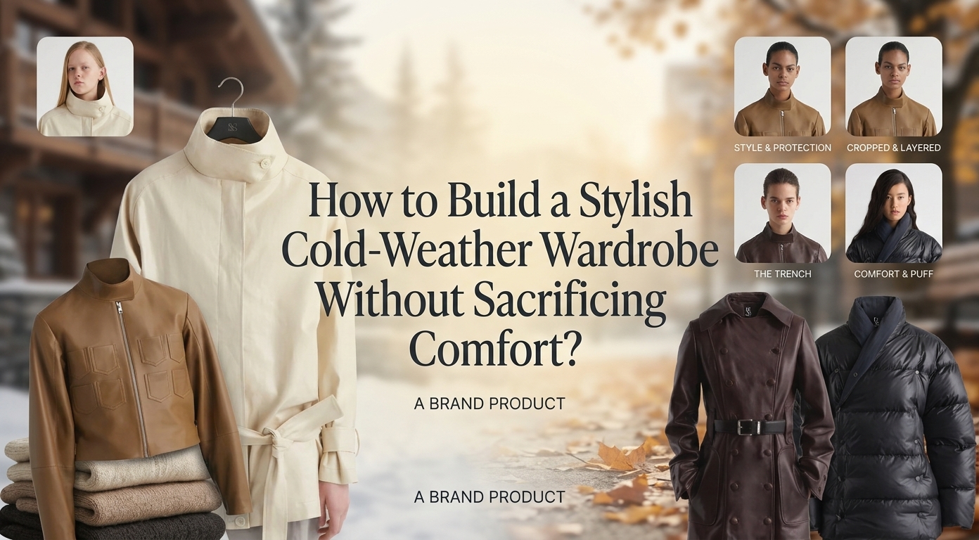 Stylish winter wardrobe with designer coats, knitwear, and minimalist fashion